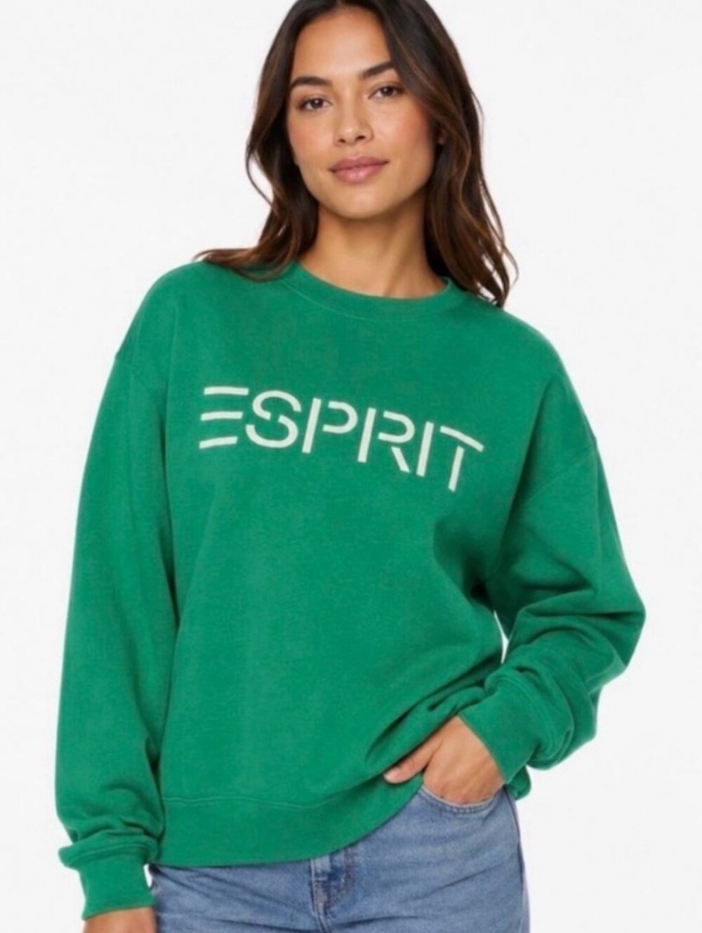 Esprit Sweatshirt Green Embroidered Logo White 80's 90's NWT Viral Pullover